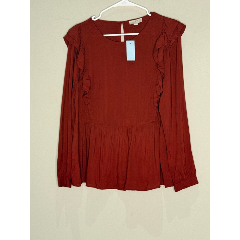 LOFT Ruffle Long Sleeve Blouse Top‎ Peplum Romantic Med Office Business Casual